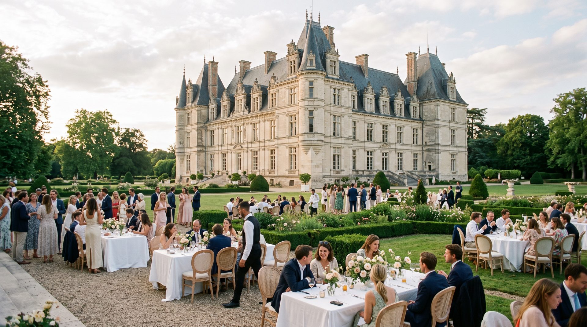 Réception du Club dans les jardins d'un château français